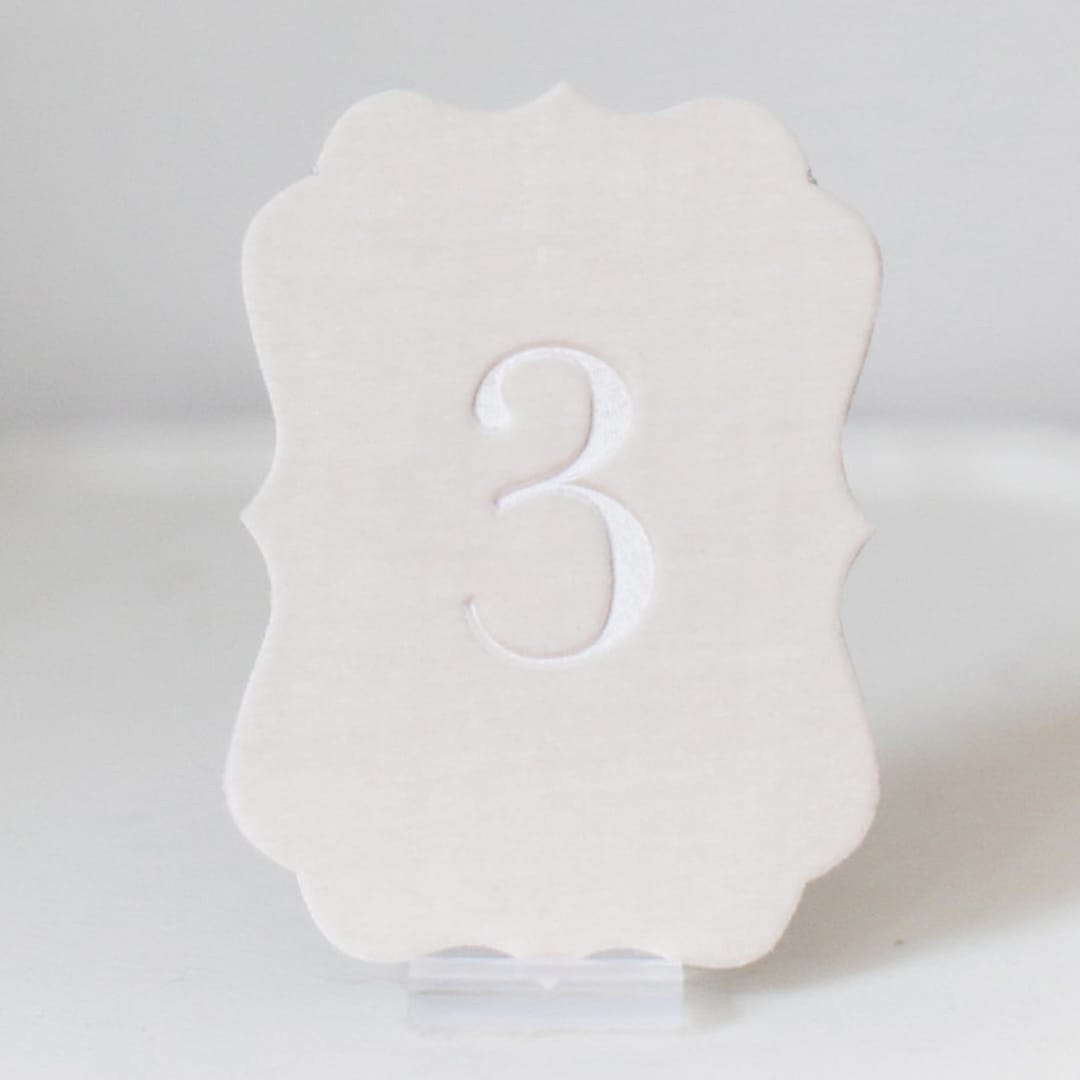 "Scroll Table Number - Blush" - Table Numbers in pink by Velvet Raptor