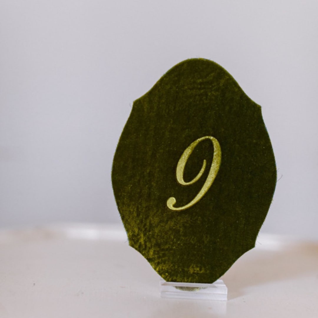 "Avocado Script Oval Table Number" - Table Numbers in green by Velvet Raptor