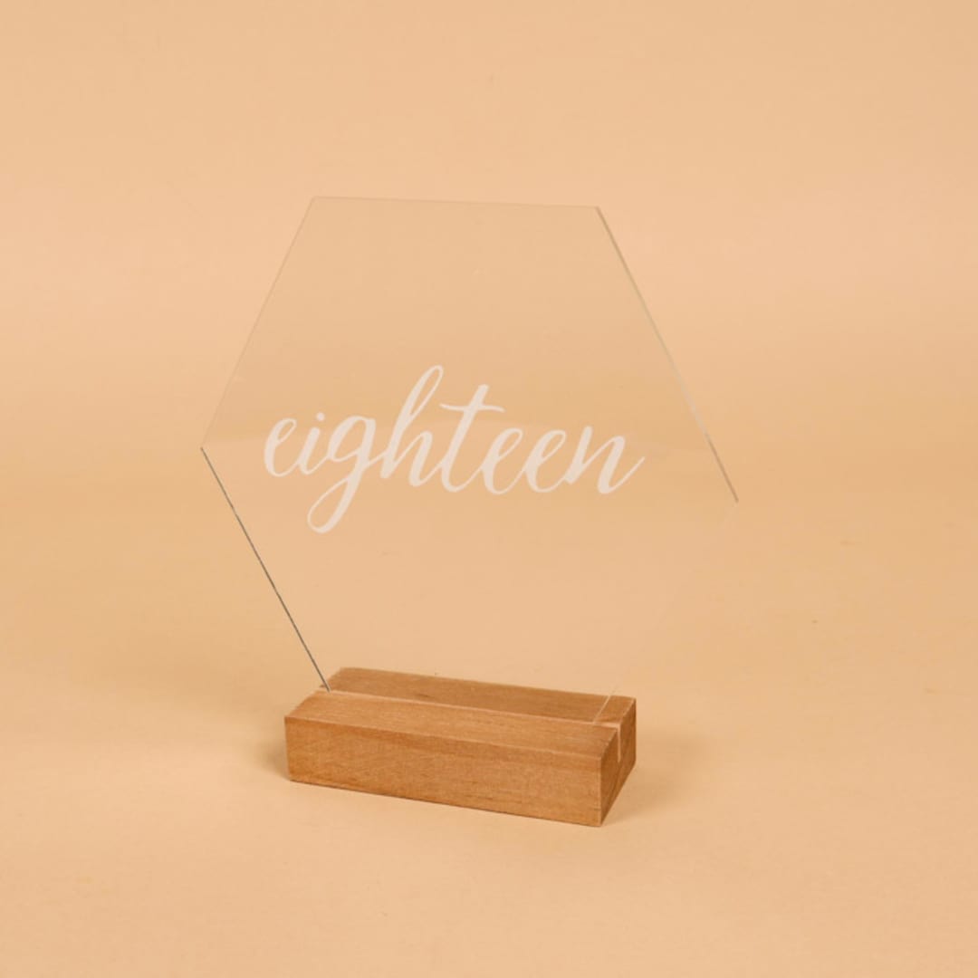 "Acrylic Table Number | Set “16-20” | Hexagon" - Table Numbers in clear by Hanna Roberts