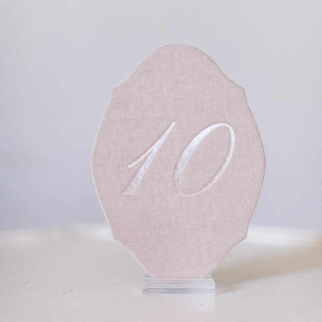 "Blush Script Oval Table Number" - Table Numbers in pink by Velvet Raptor