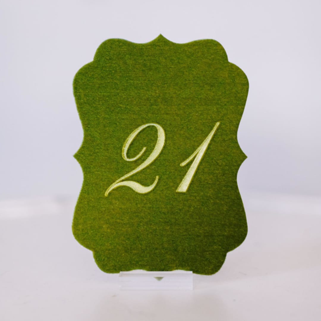 "Script Scroll Table Number - Avocado" - Table Numbers in green by Velvet Raptor
