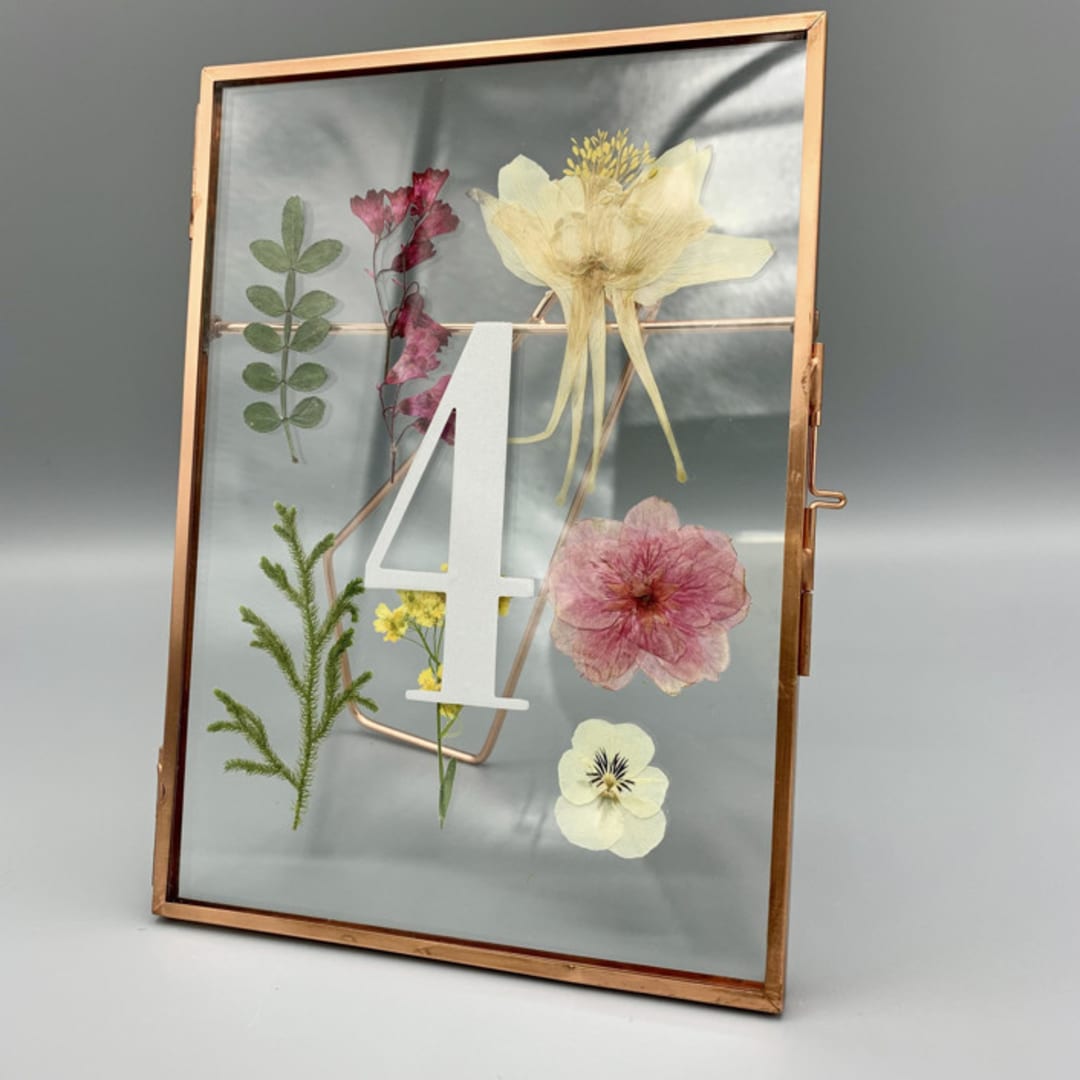 "Wedding Table Number Rose Gold Glass Pressed Flower Frame" - Table Numbers in pink by Christine OMalley