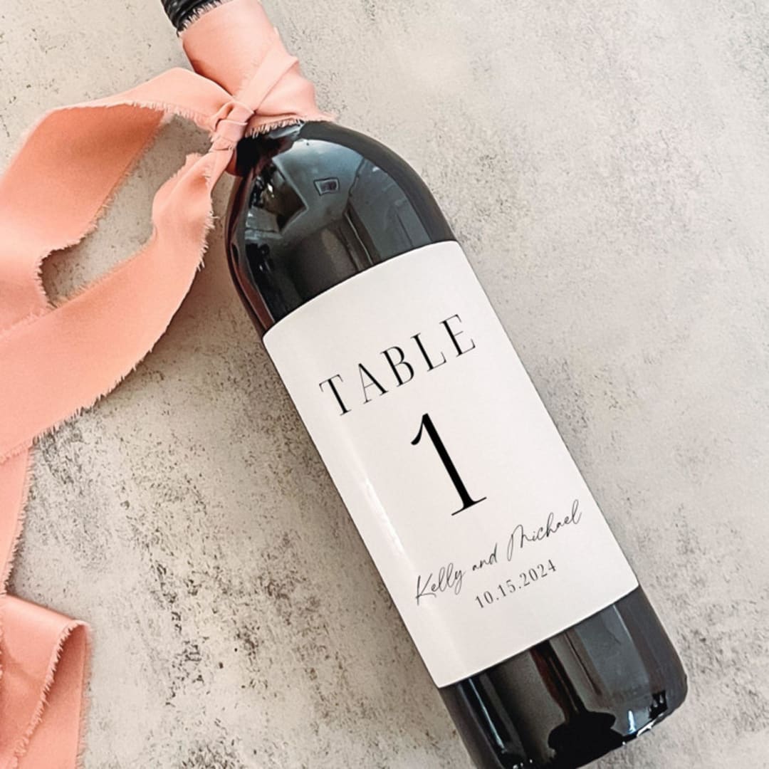 "Personalized Table Number Wine Labels" - Table Numbers in pink by The Pretty Little Mess