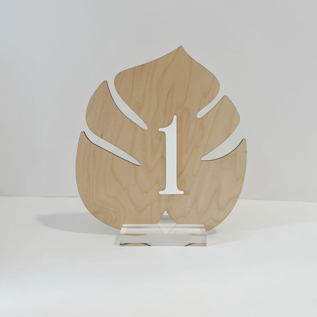 "Wood Palm Table Number" - Table Numbers in natural by Alexandra Ettis