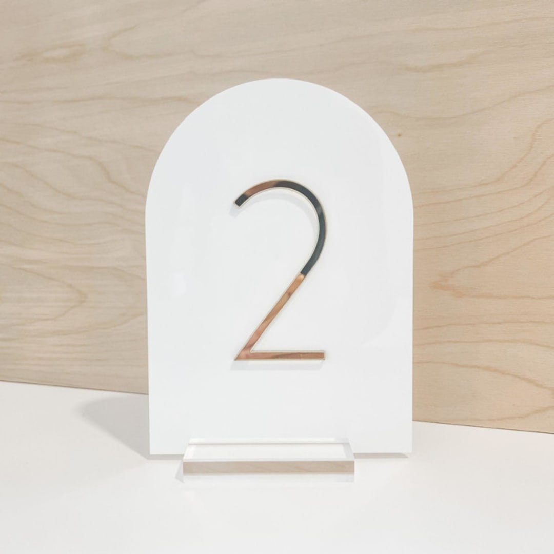 "White & Gold Arch Acrylic Table Number" - Table Numbers in white by Alexandra Ettis