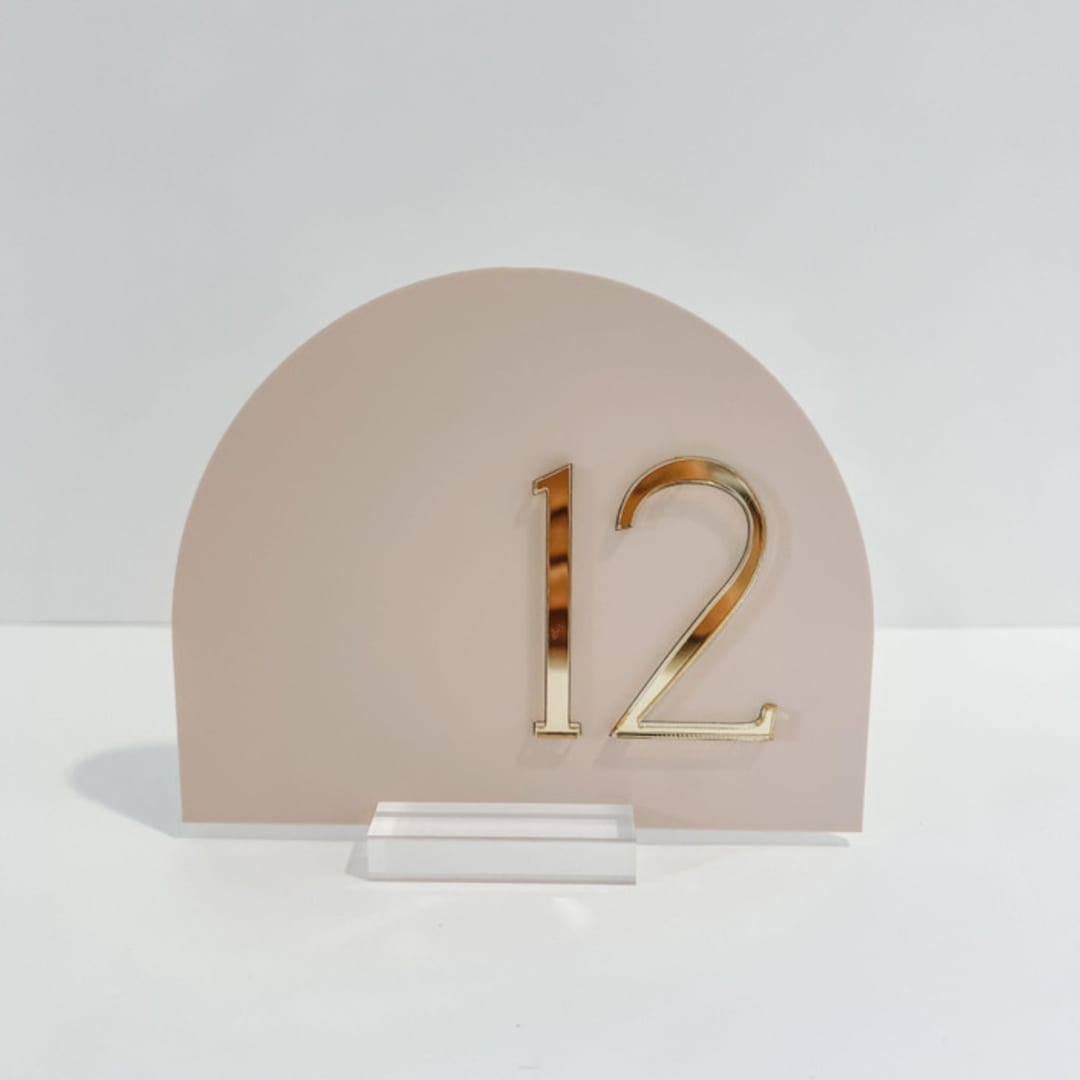 "Blush & Gold Arch Acrylic Table Number" - Table Numbers in gold by Alexandra Ettis