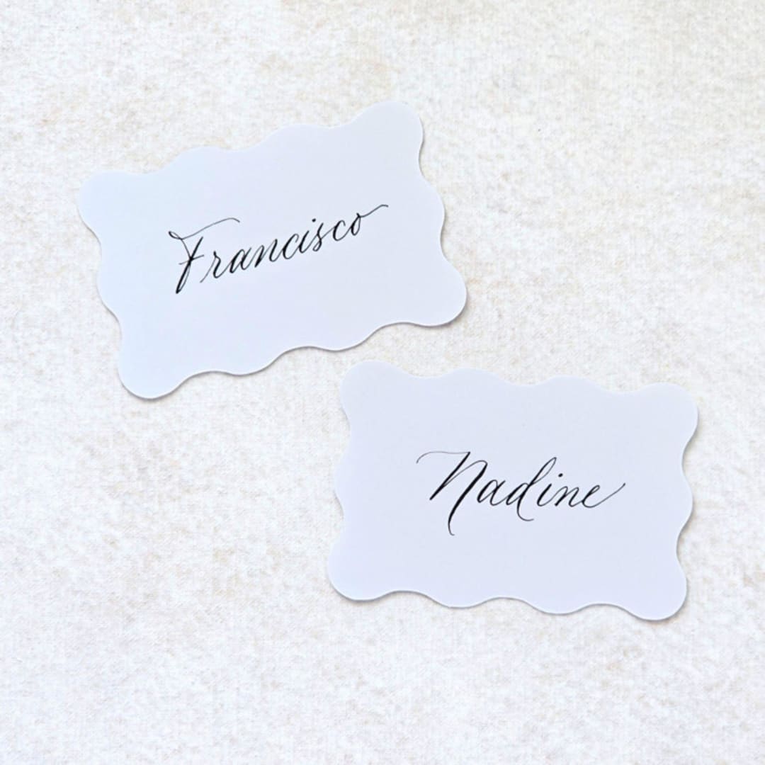 "Wavy White Place Cards-Personalized Set of 10" - Place and Escort Cards in white by Inkspiringletters