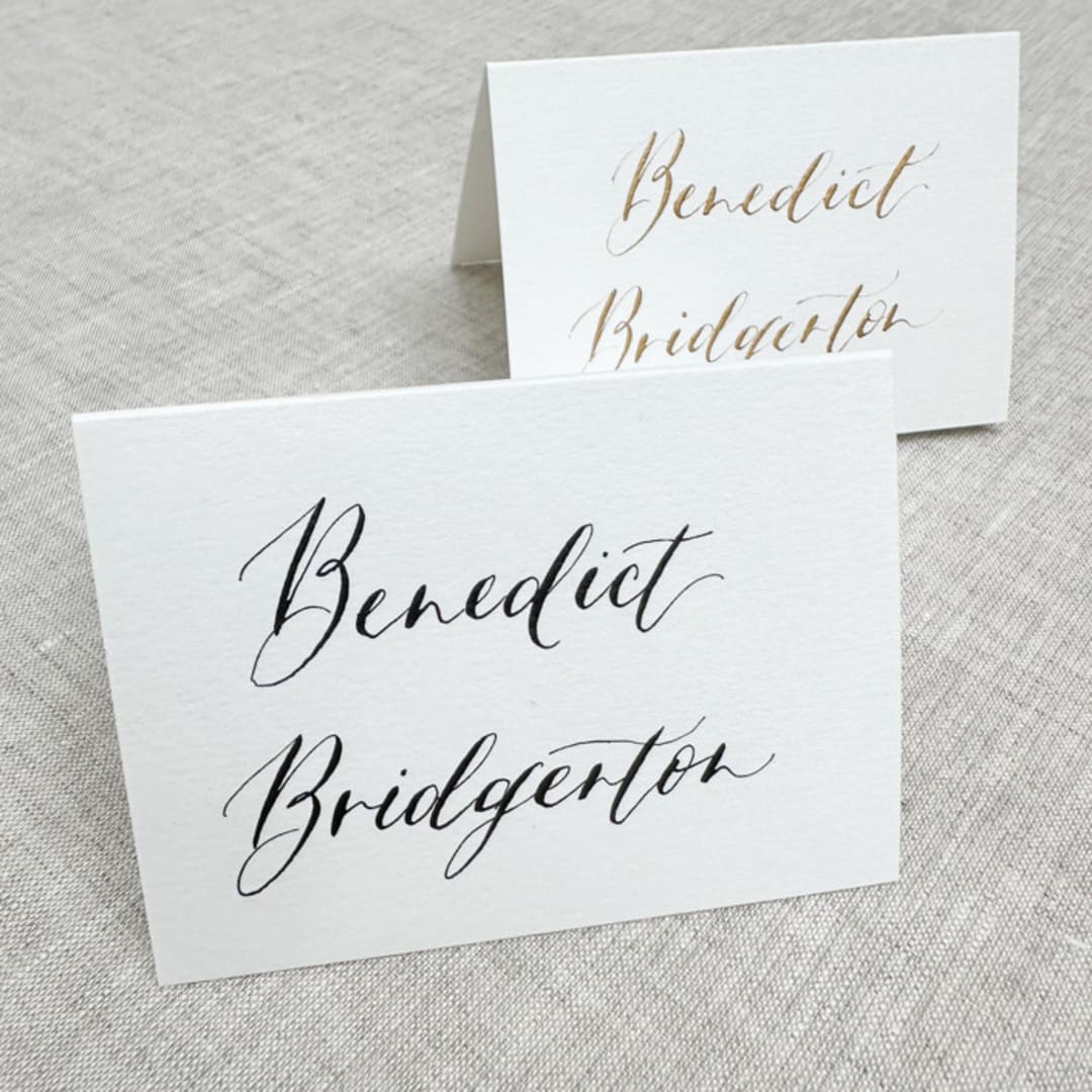 "Custom calligraphy place cards | White tent place cards | Modern calligraphy" - Place and Escort Cards in multicolorassorted-colors by Maria Ferrer G.