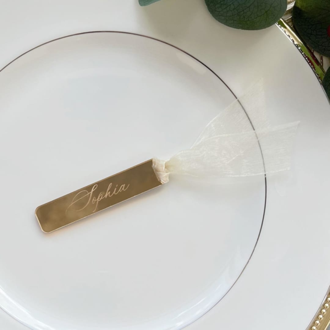 "Luxury Wedding Place Cards | Acrylic Place Cards with Ribbon | Set of 20" - Place and Escort Cards in gold by Self Stationery