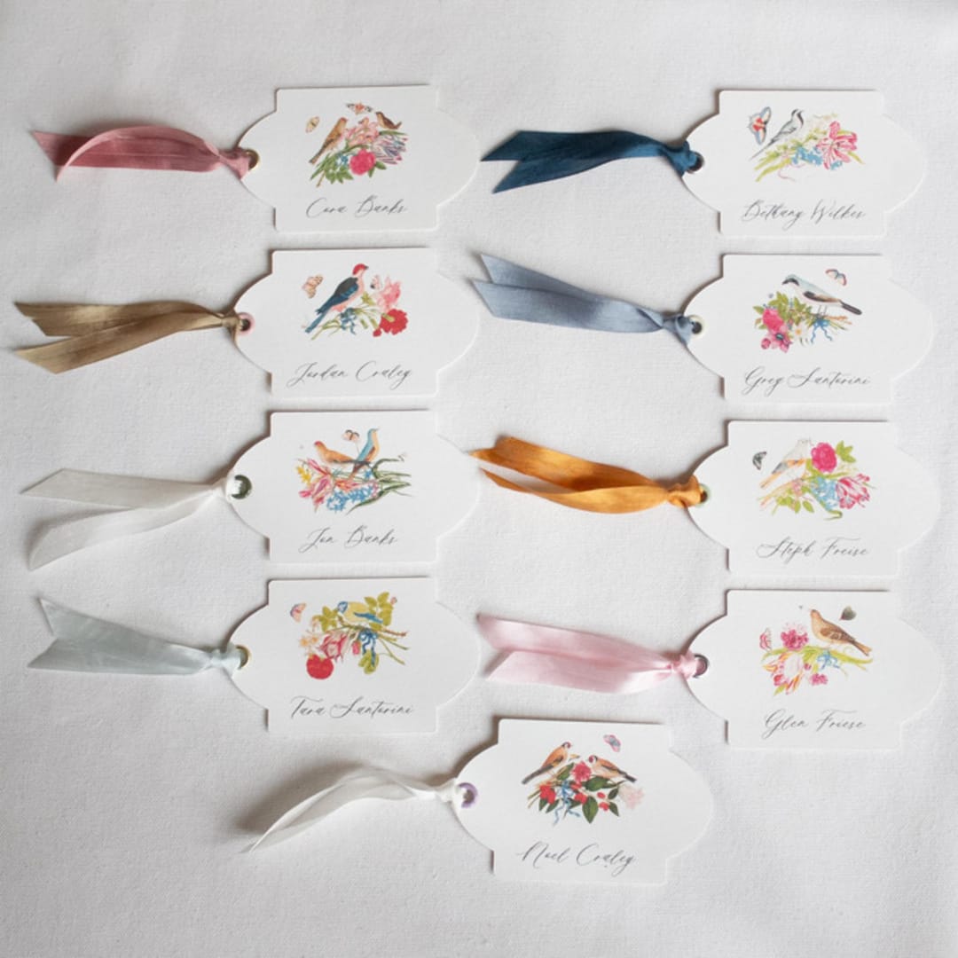 "Custom Place Cards // Brilliant Birds (Set of 9)" - Place and Escort Cards in multicolorassorted-colors by Clover and Lamb
