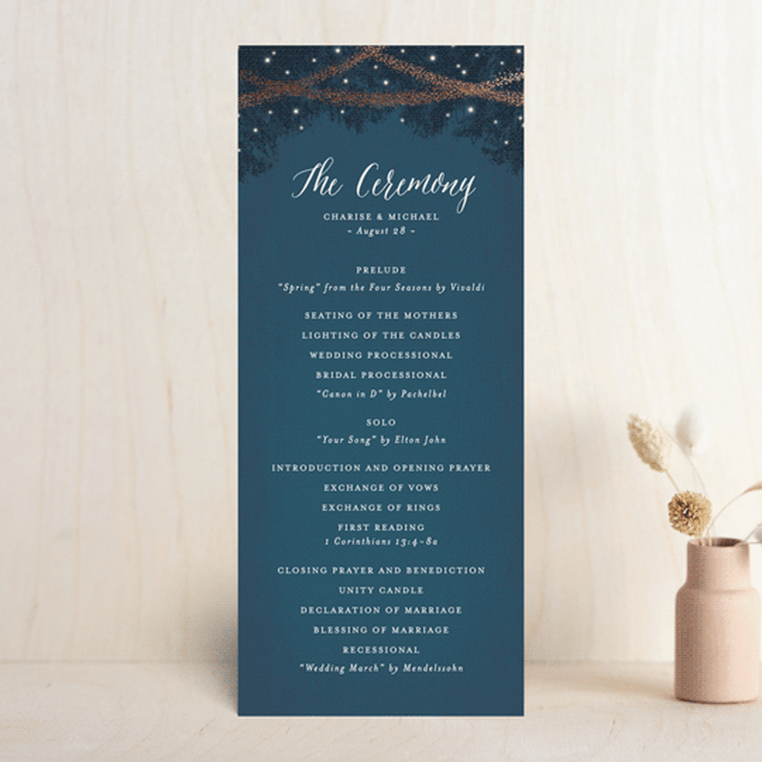 "Strands Of Lights" - Wedding Programs in Navy by Hooray Creative - Front