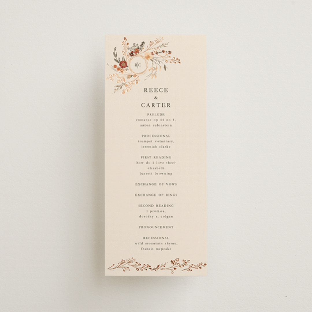 "Monogrammed Floral" - Wedding Programs in Harvest by Susan Moyal - Front