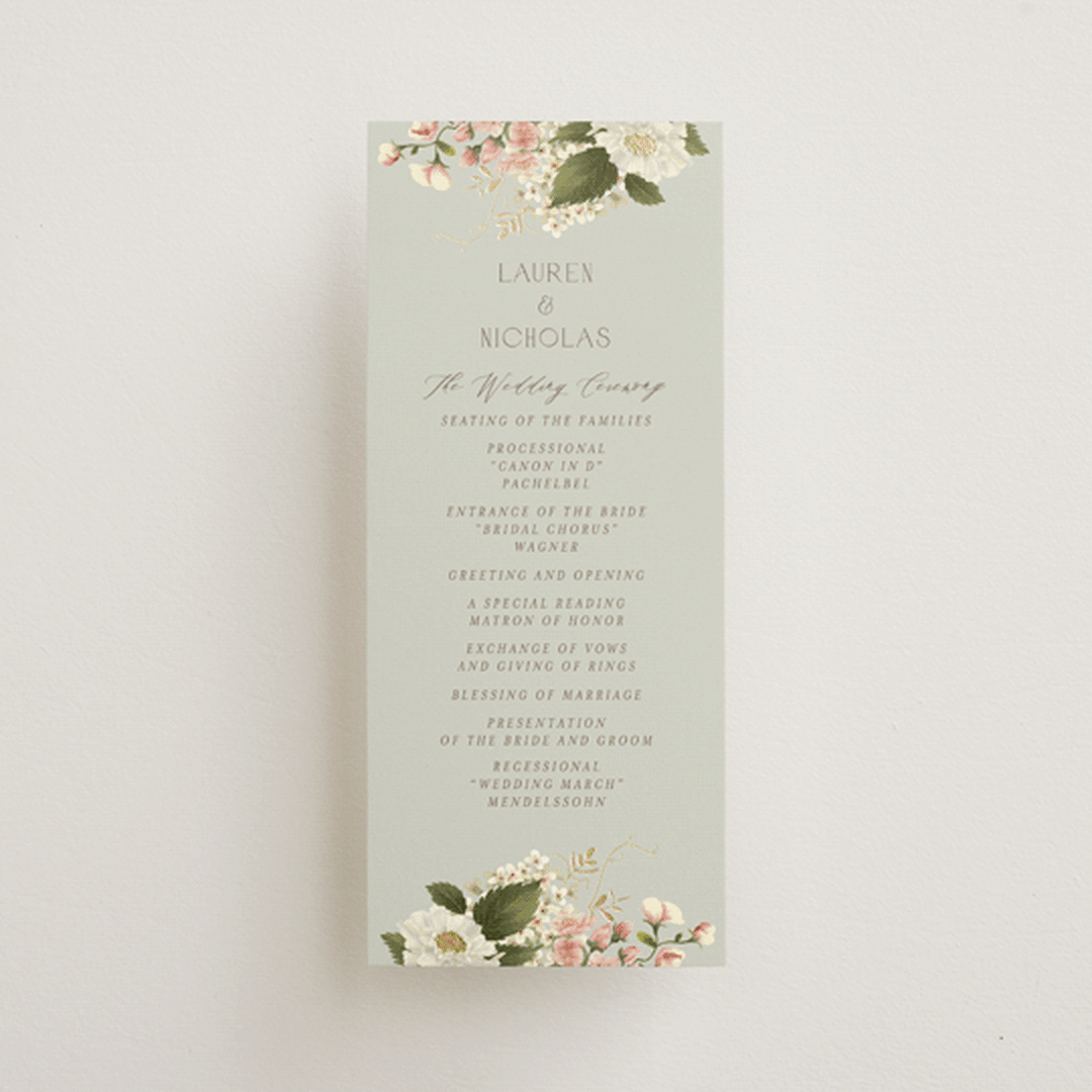 "Floral Tribute" - Wedding Programs in Moss by Chris Griffith - Front