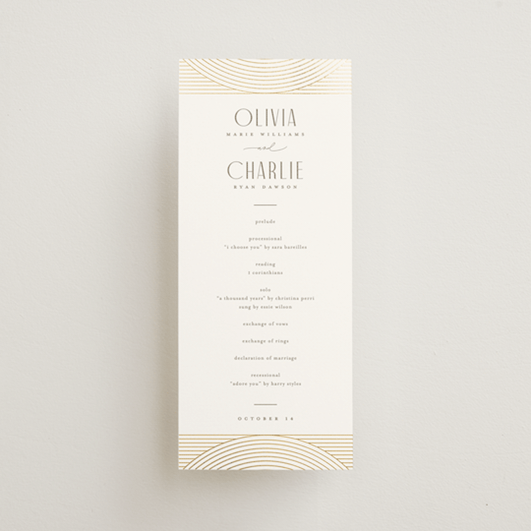 "Moderne" - Wedding Programs in Alabaster by Pixel and Hank - Front