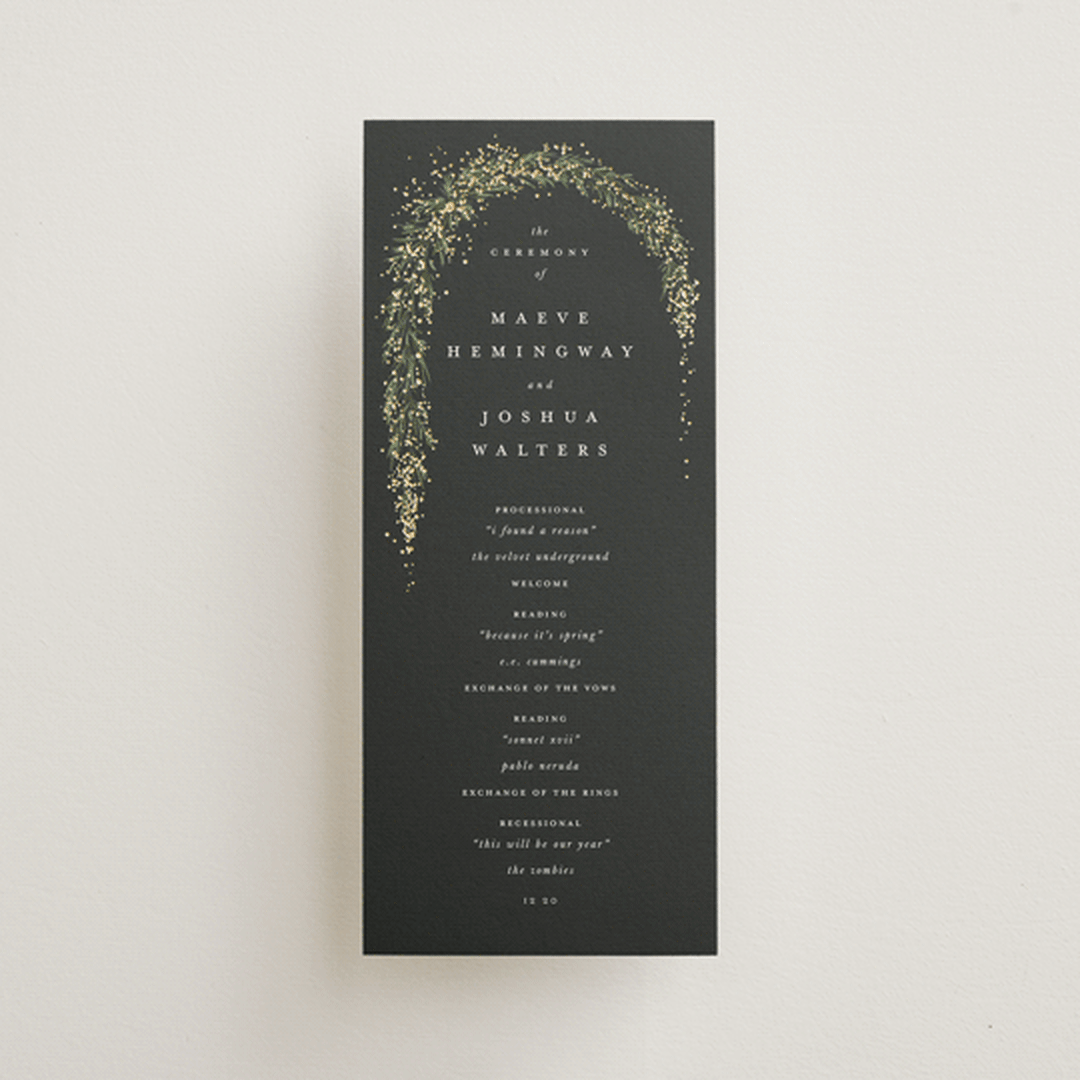 "Winter Garland" - Wedding Programs in Tuxedo by Leah Bisch - Front