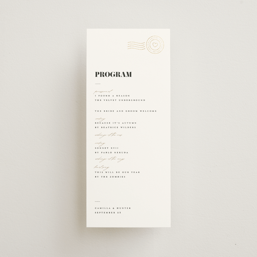 "Golden Stamp" - Wedding Programs in Snow by FRANI - Front