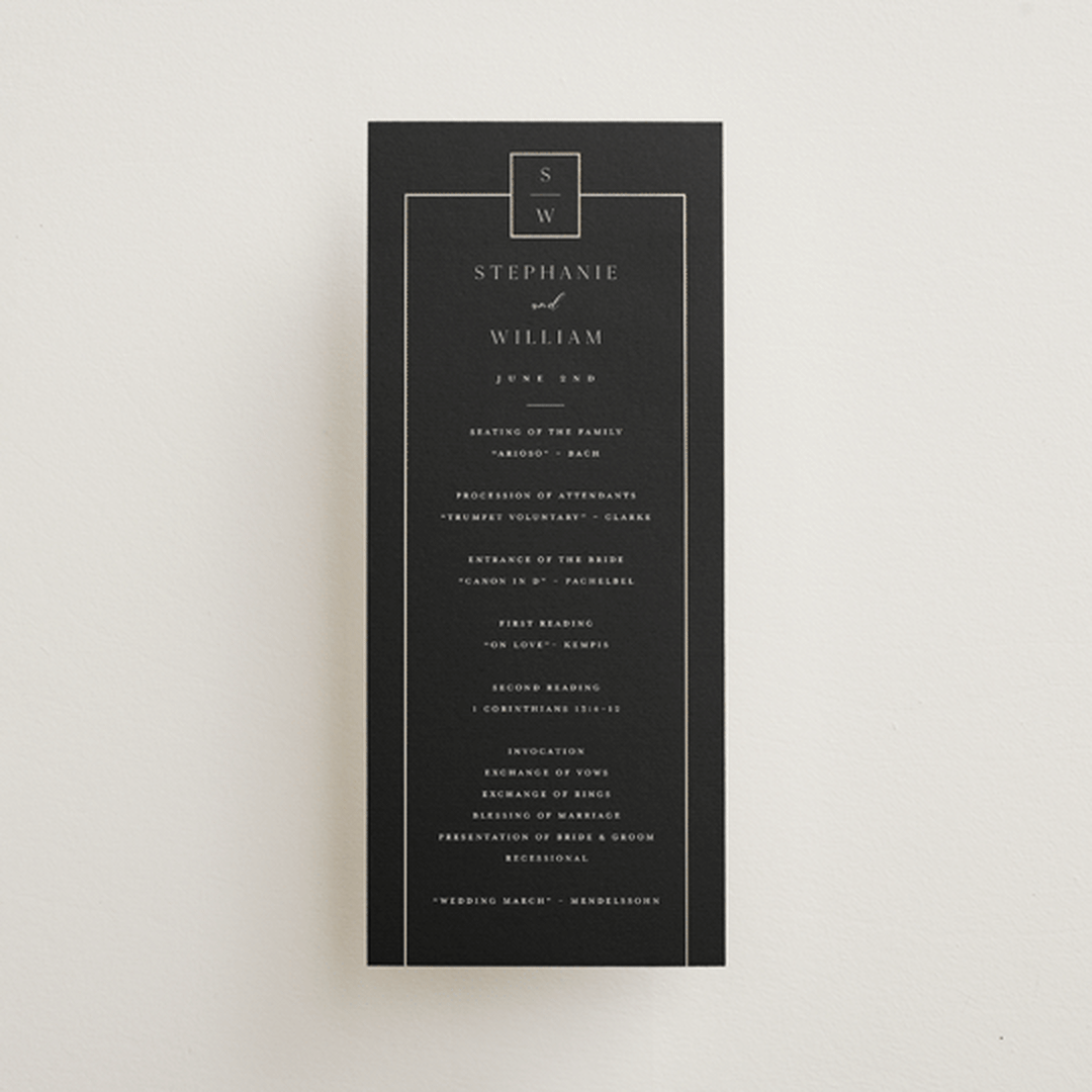 "Elegant Station" - Wedding Programs in Noir by Stacey Meacham - Front