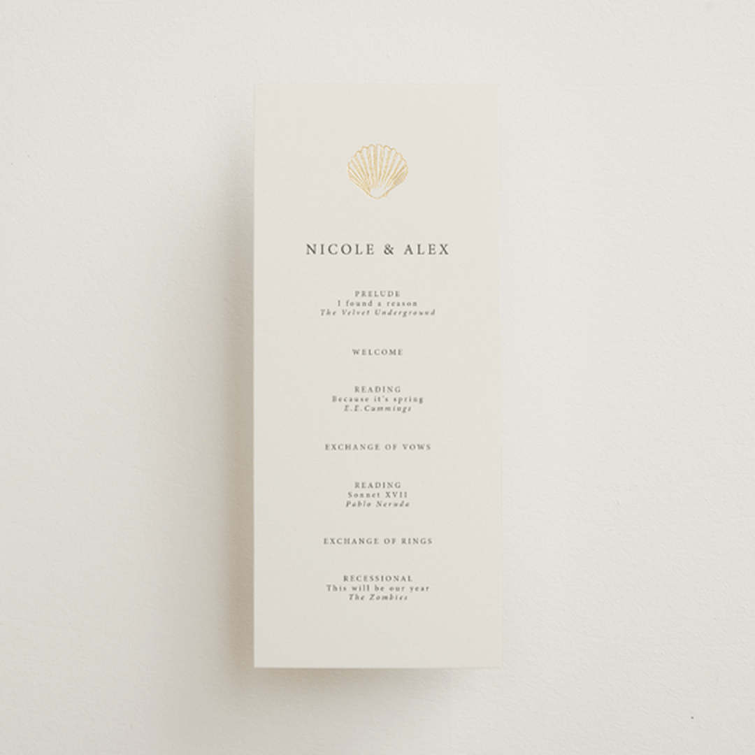 "Simple Seashell" - Wedding Programs in Sand by Hannah Bowman - Front