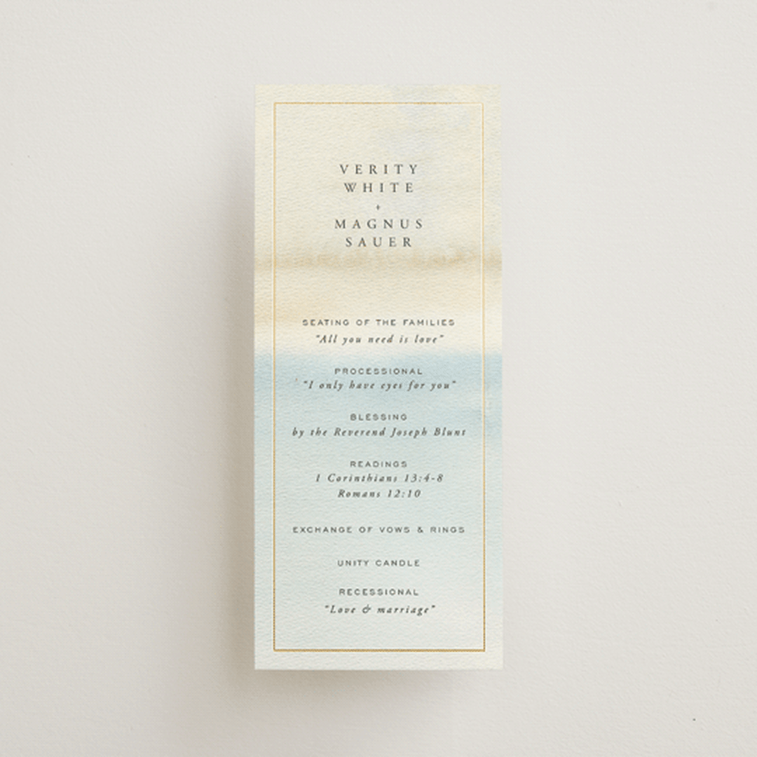 "Contemplate" - Wedding Programs in Sand by Janean Hinger - Front