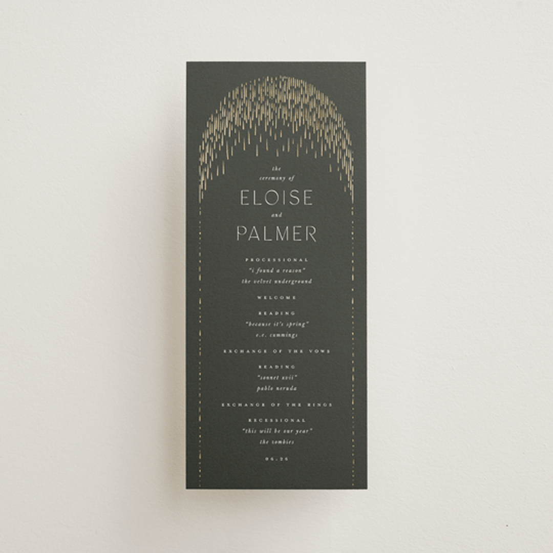 "Fringe" - Wedding Programs in Midnight by Leah Bisch - Front
