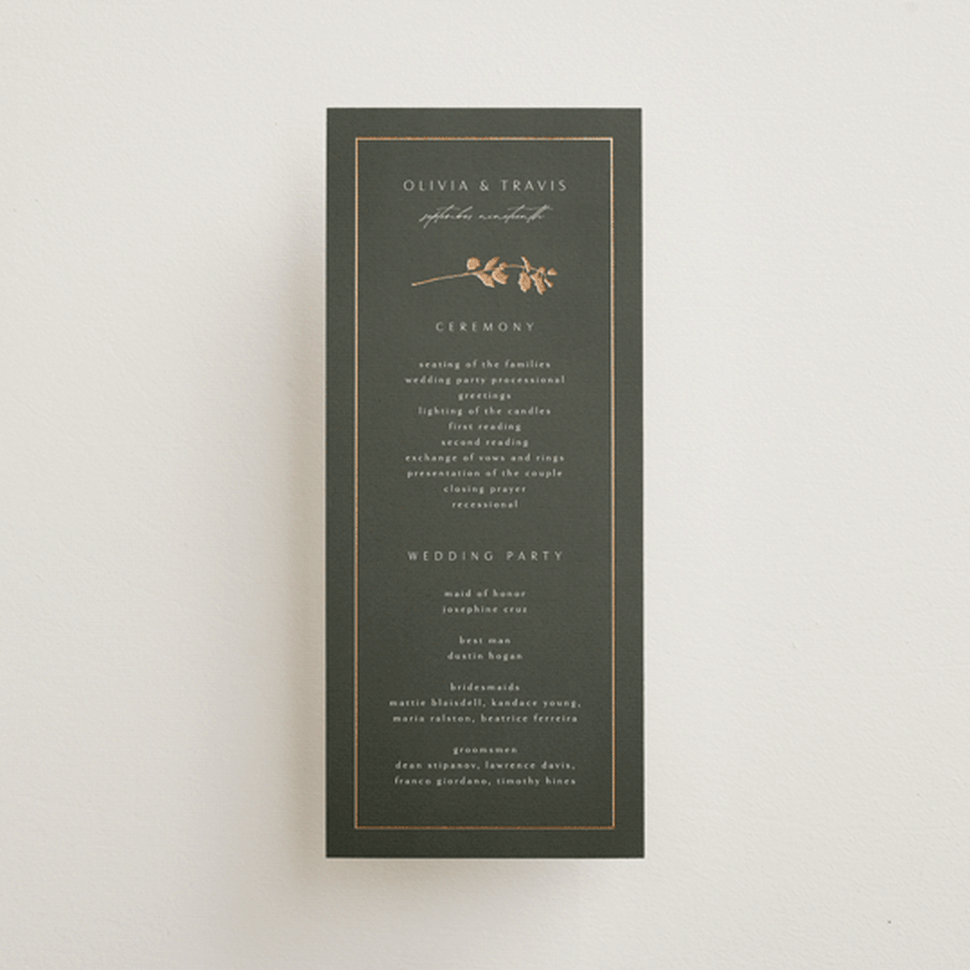 "Quince" - Wedding Programs in Ivy by Kelly Schmidt - Front