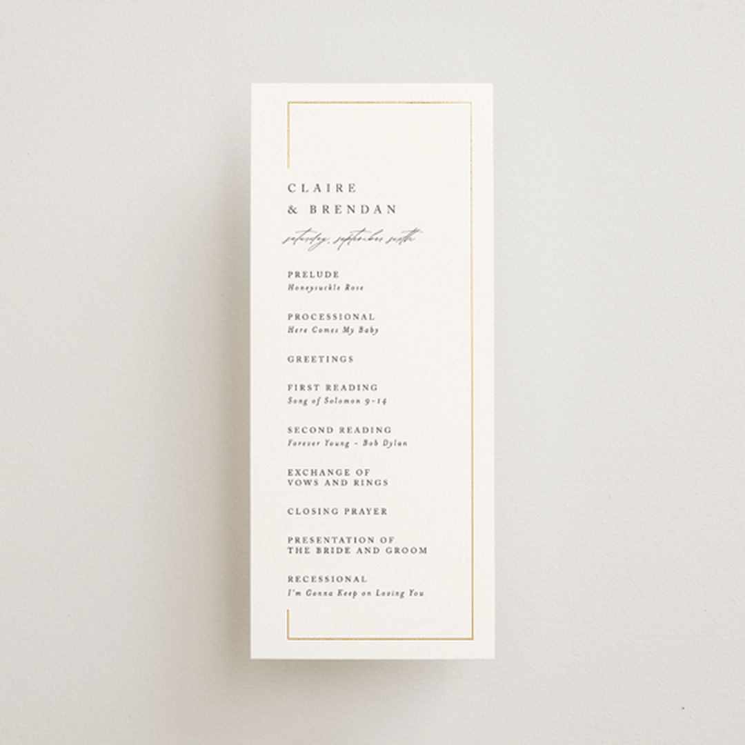 "Gilded Border" - Wedding Programs in Silk by Kelly Schmidt - Front