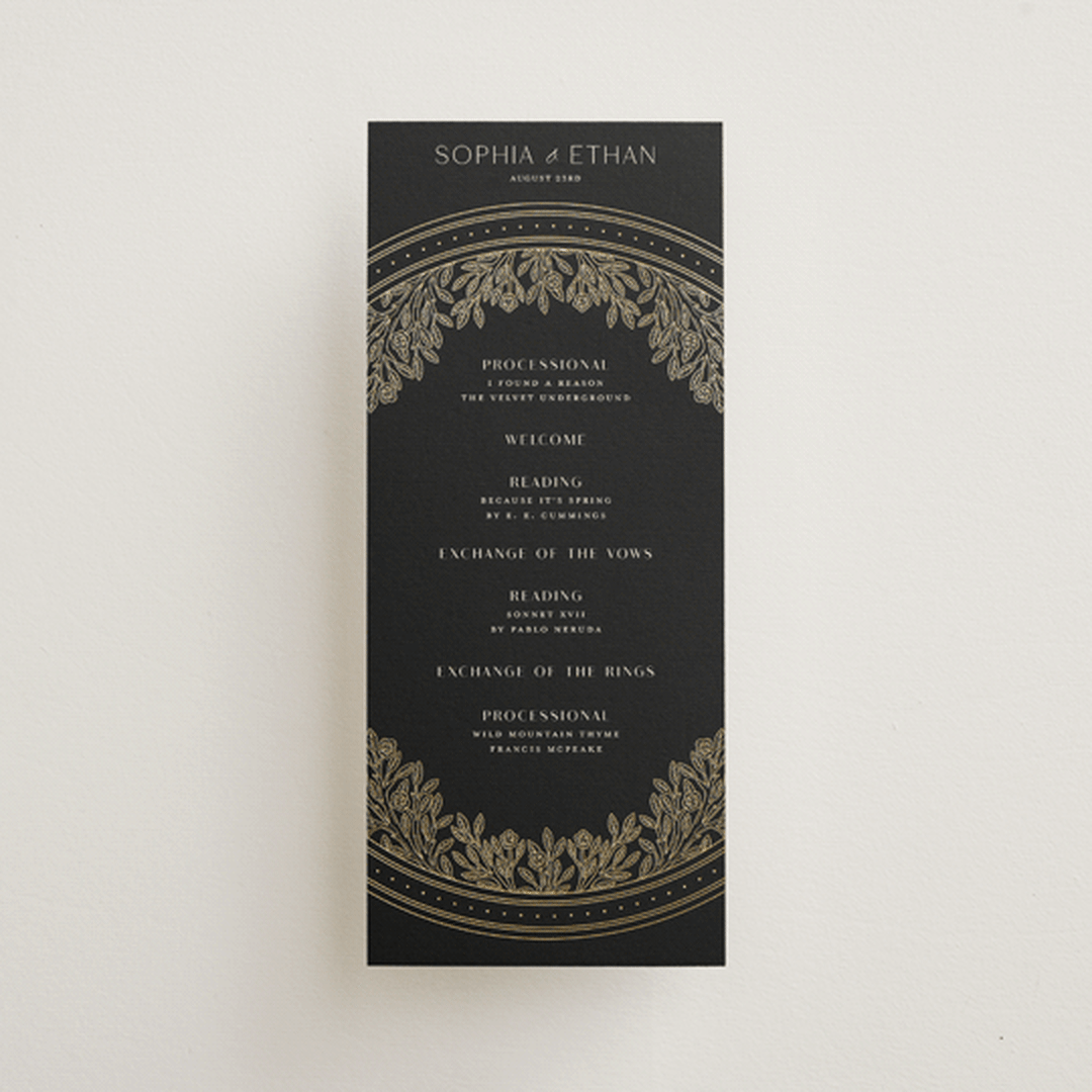 "Heirloom Branches" - Wedding Programs in Midnight by GeekInk Design - Front