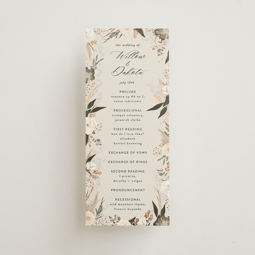 "Botanical Edge" - Wedding Programs in Latte by Susan Moyal - Front