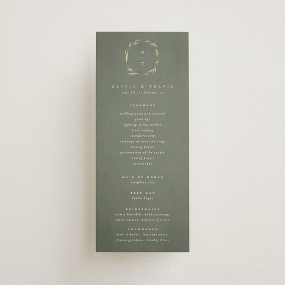 "Minimal Circle" - Wedding Programs in Moss by Kelly Schmidt - Front
