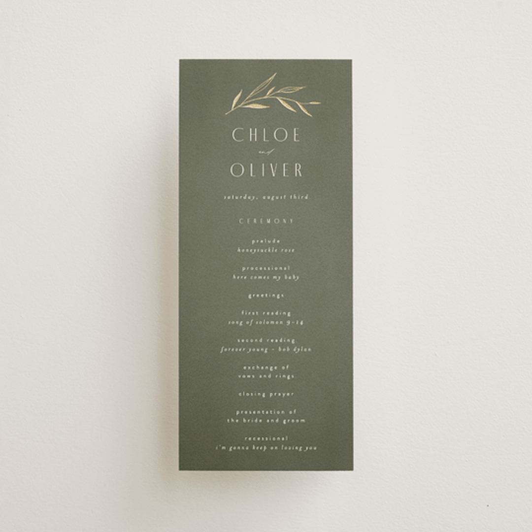 "Botanical Arches" - Wedding Programs in Moss by Kelly Schmidt - Front