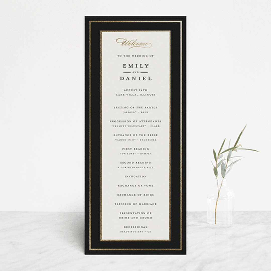 "Emerald Leaves" - Wedding Programs in Midnight by Susan Moyal - Front