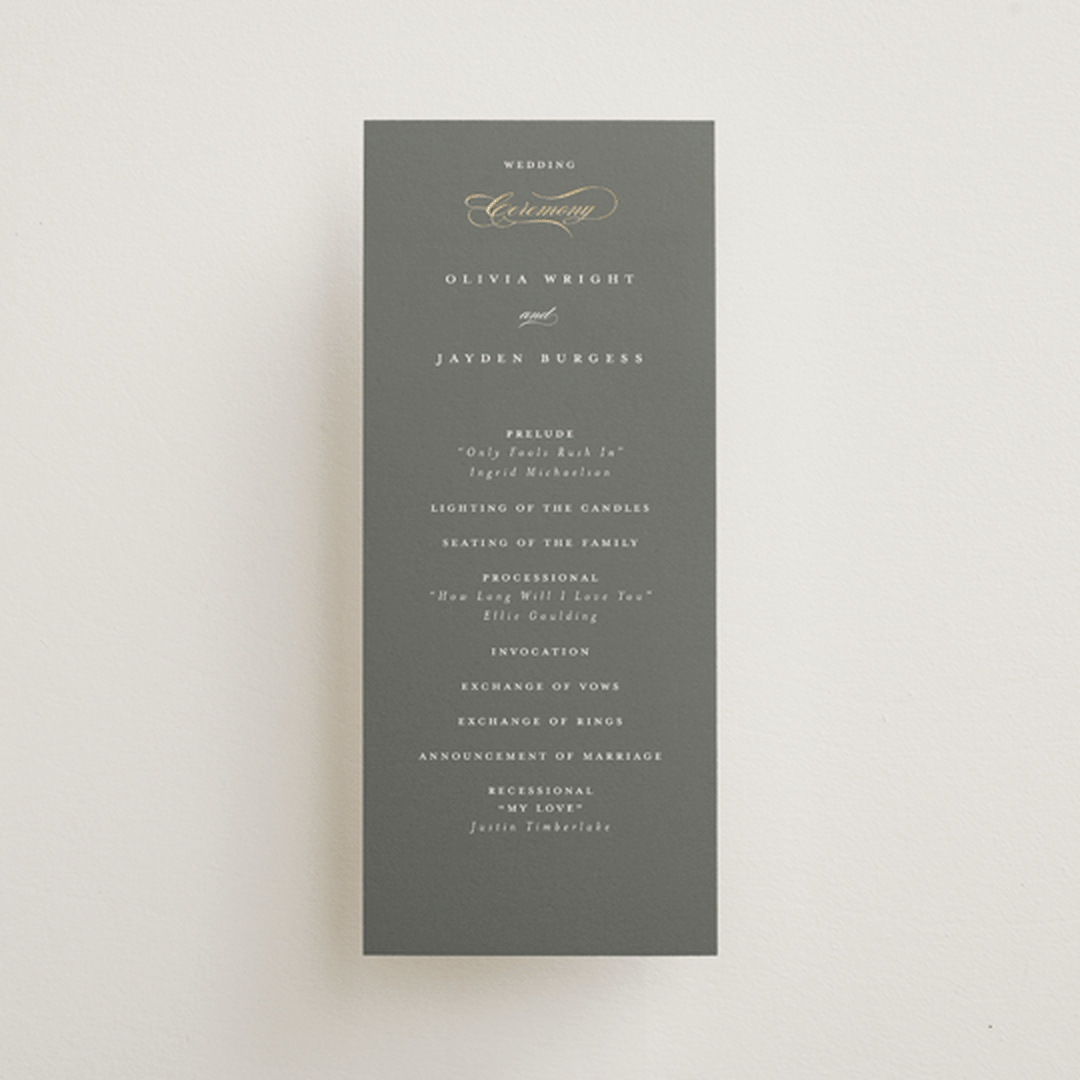 "raffiné" - Wedding Programs in Obsidian by Benita Crandall - Front