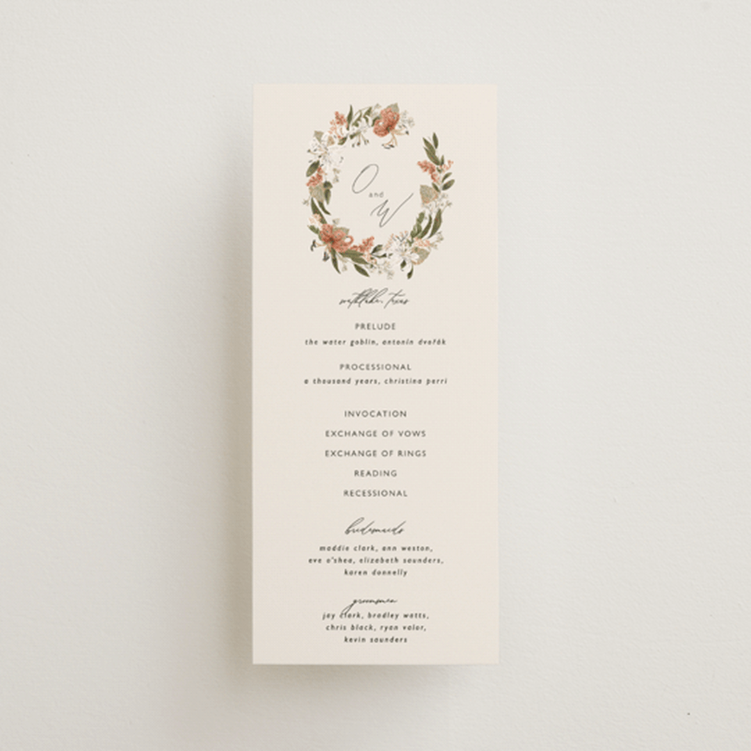"Delicate" - Wedding Programs in Terracotta by Susan Moyal - Front