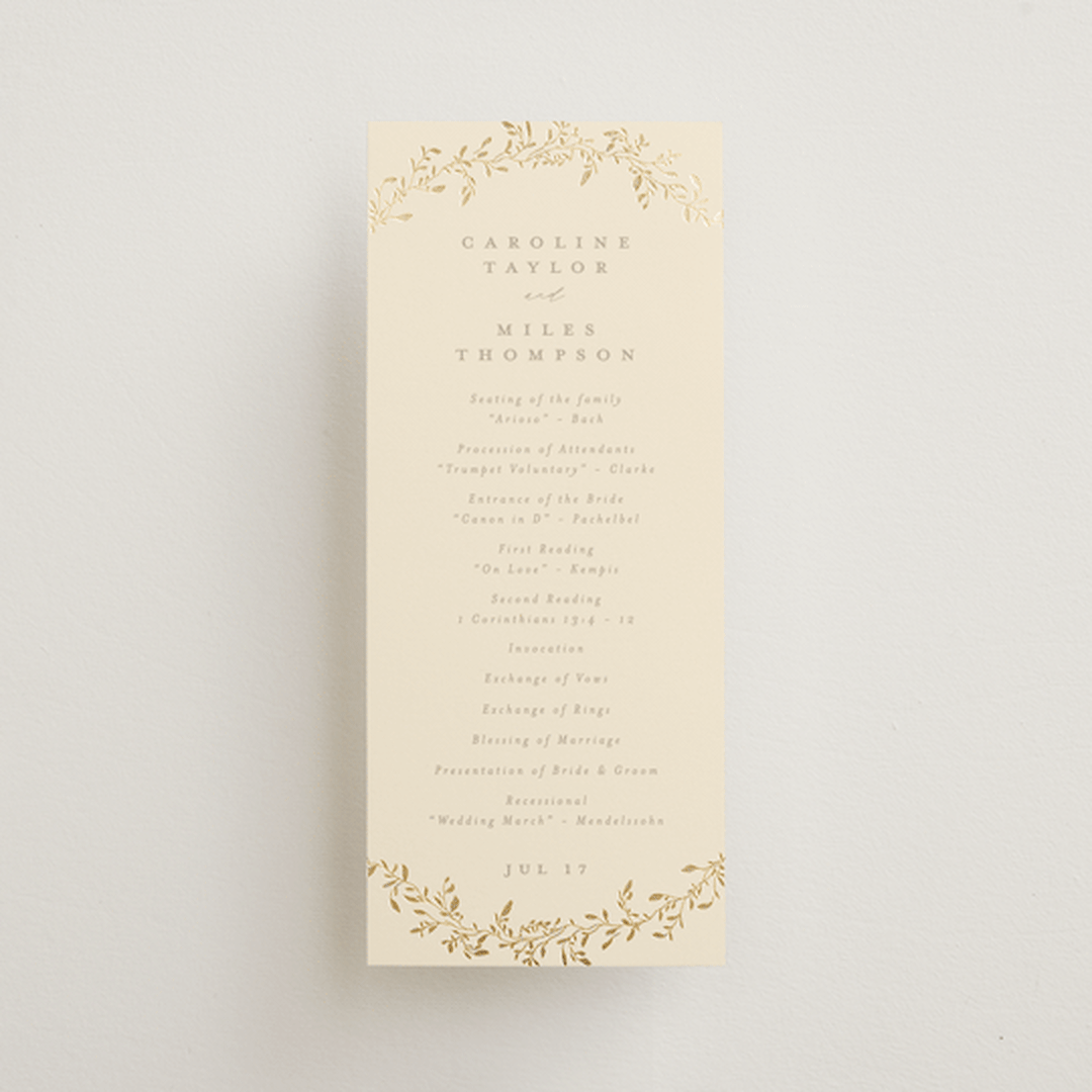 "Leafy Garland" - Wedding Programs in Sand by Creo Study - Front