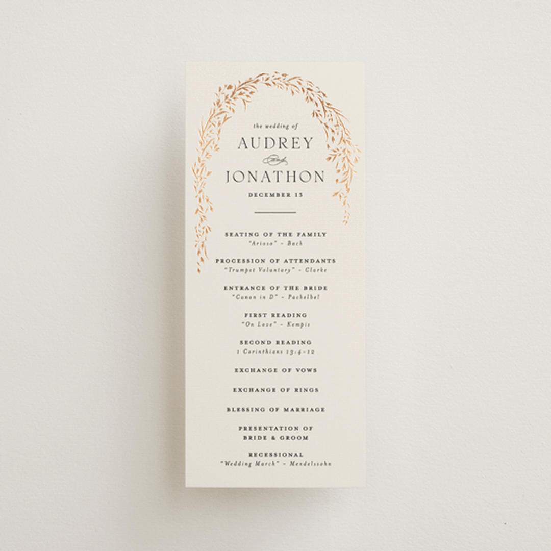 "Trailing Vines" - Wedding Programs in Almond by Erin L. Wilson - Front