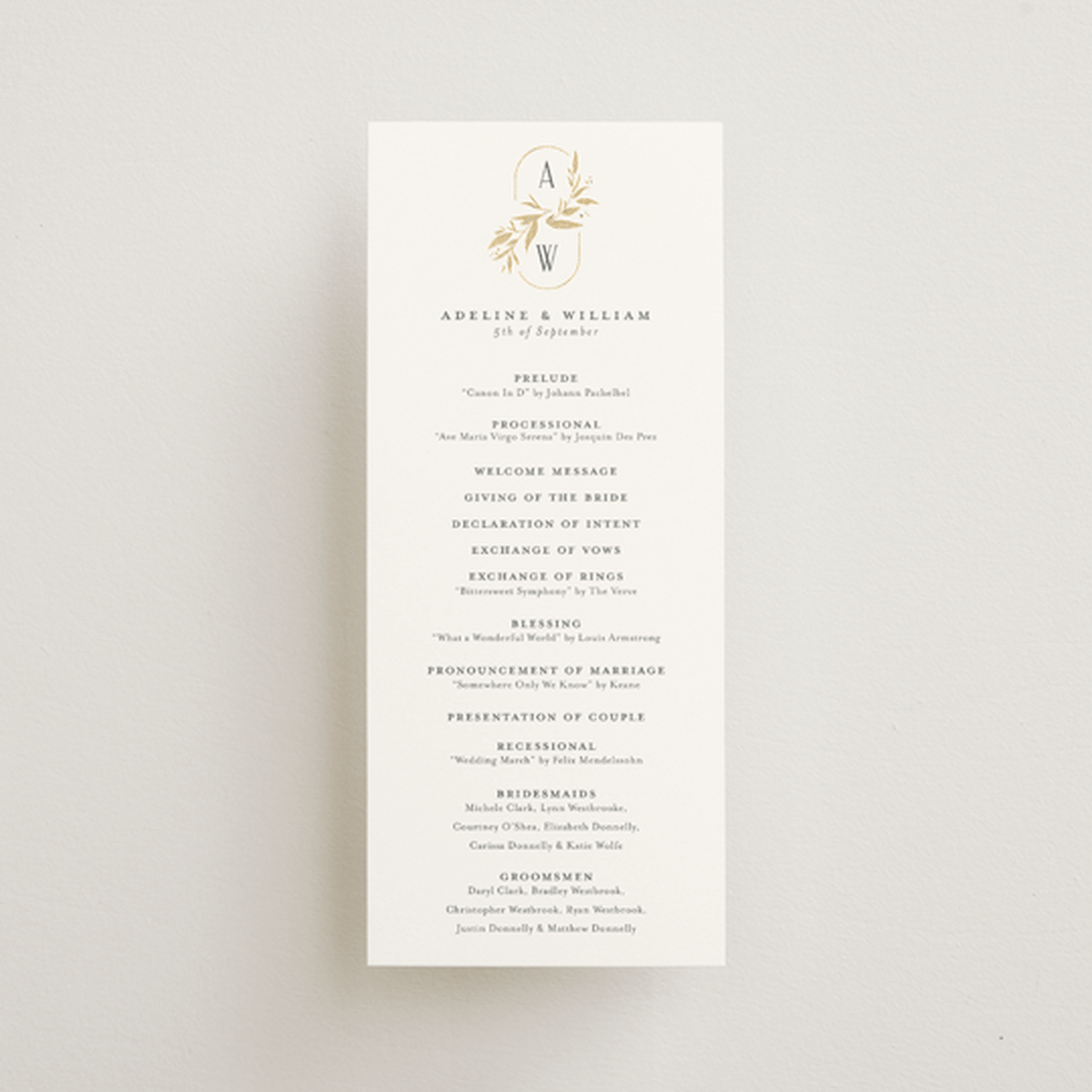"Vining" - Wedding Programs in Chantilly by Jessica Williams - Front