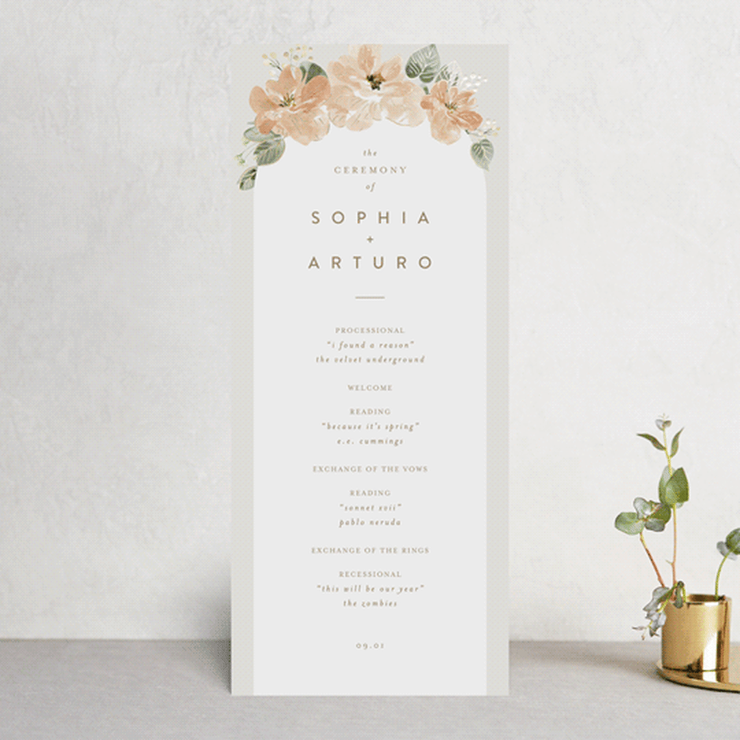 "Bloom" - Wedding Programs in Tea by Leah Bisch - Front