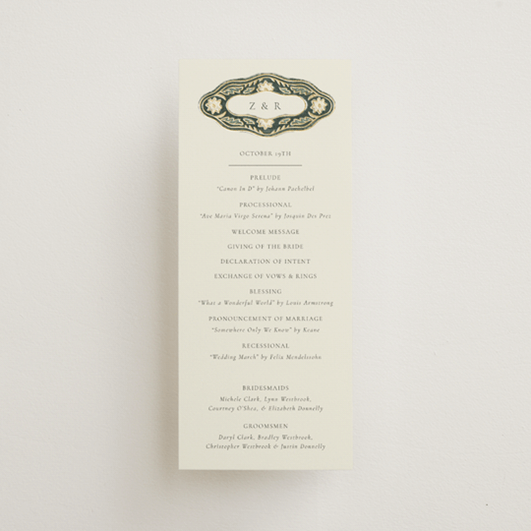 "Frame" - Wedding Programs in Emerald by Jen Owens - Front