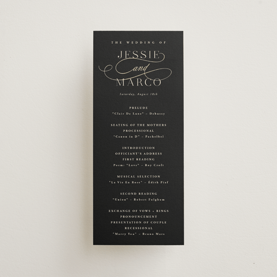 "Black Tie Affair" - Wedding Programs in Onyx by Hooray Creative - Front
