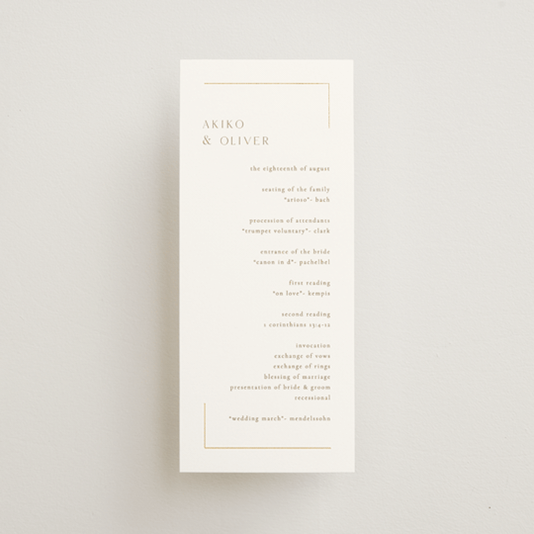 "The Gallery" - Wedding Programs in Quartz by Kristie Kern - Front