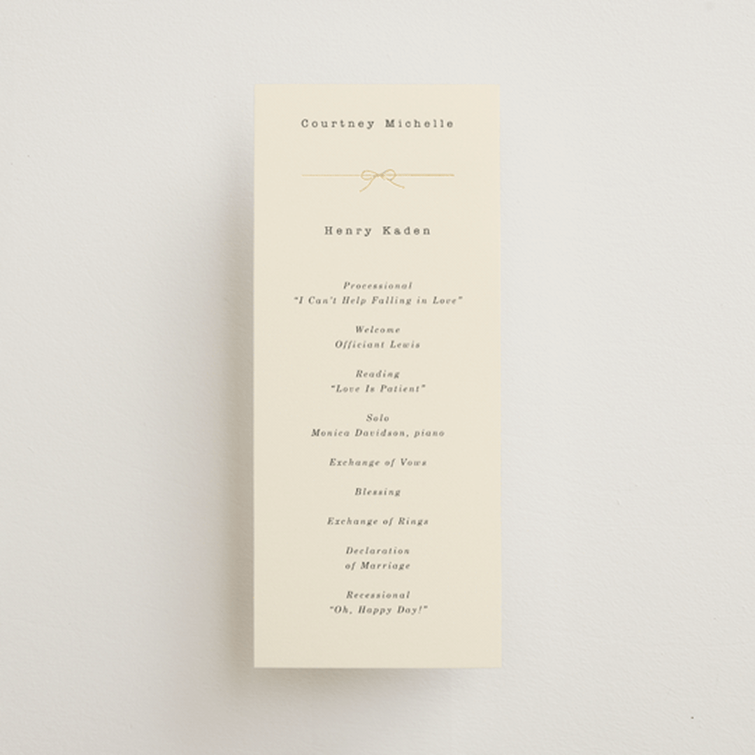 "Bow Tie" - Wedding Programs in Ivory by Baumbirdy - Front