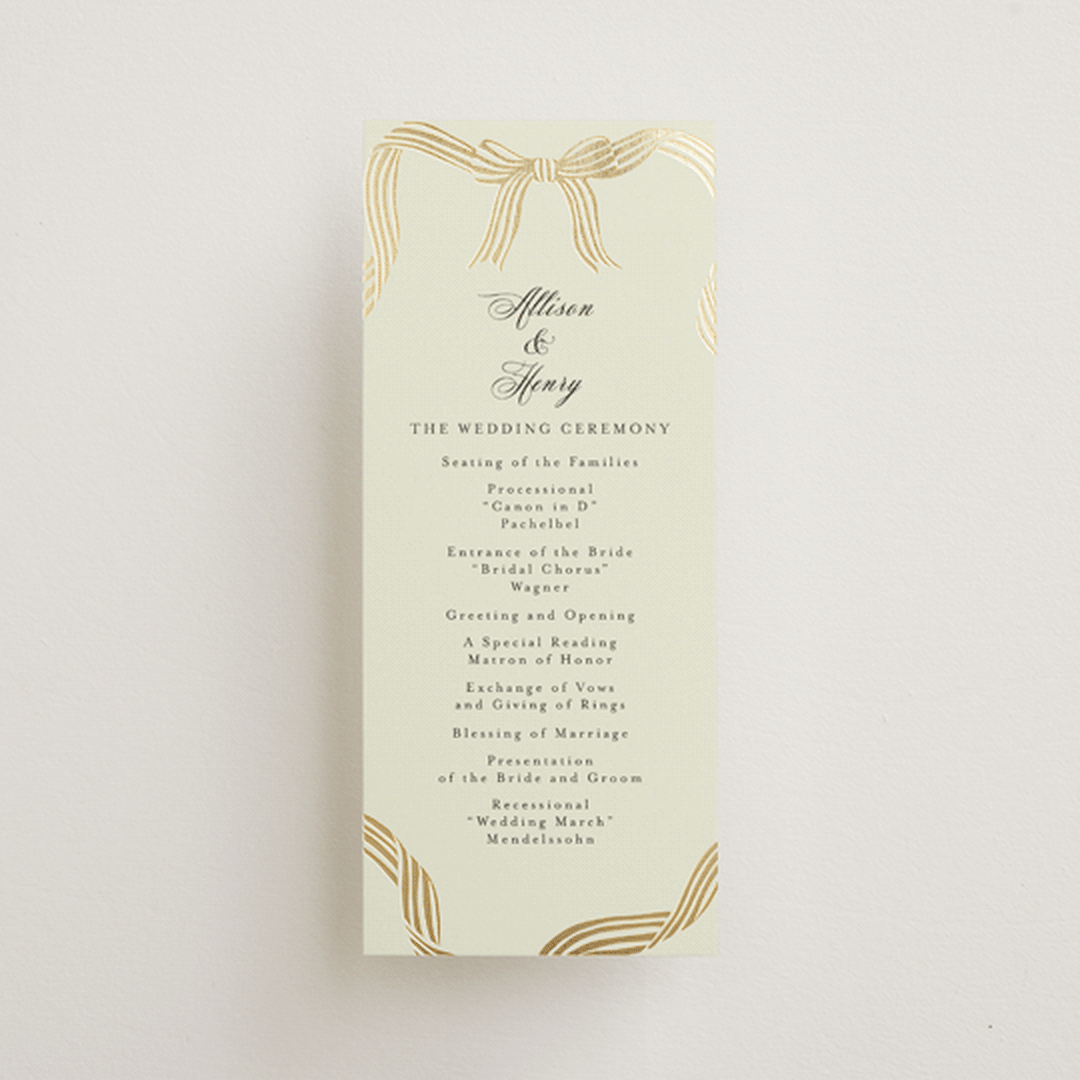 "All Tied Up" - Wedding Programs in Champagne by Chris Griffith - Front