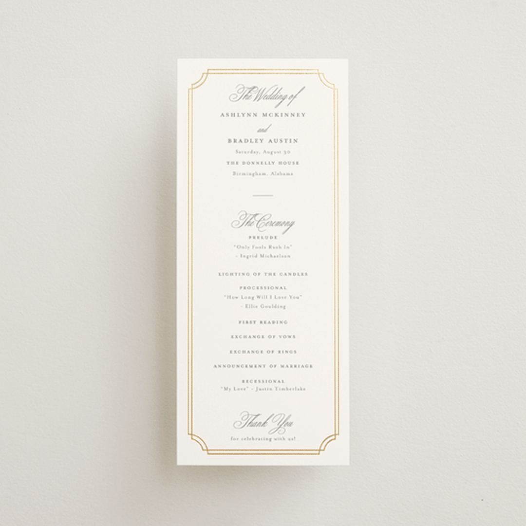 "Formally" - Wedding Programs in Mist by Sarah Brown - Front