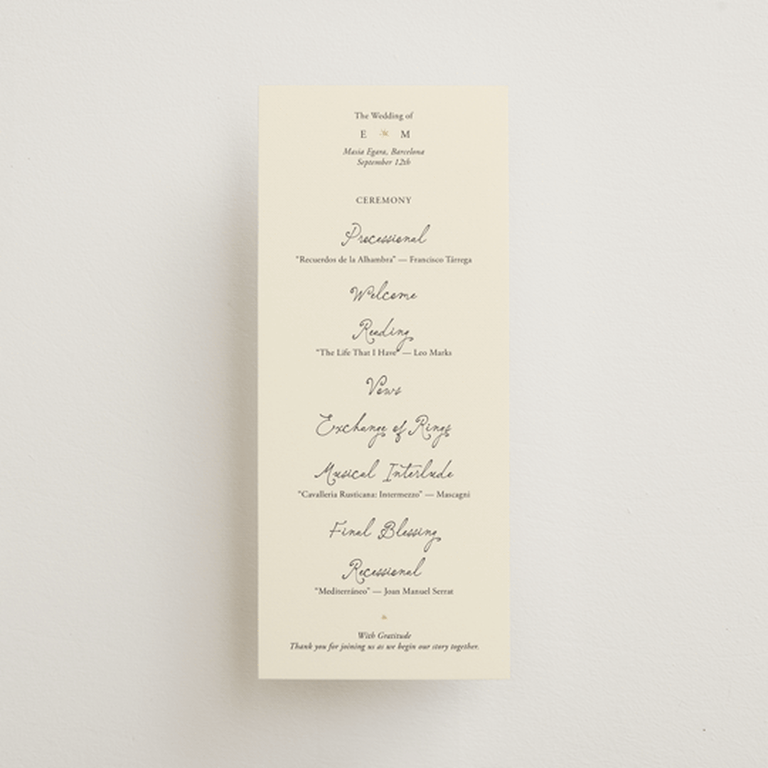 "Written in the Stars" - Wedding Programs in Noir by Ani Somi - Front