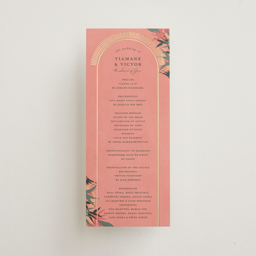 "Birds of Paradise" - Wedding Programs in Coral by Julie Hebert - Front