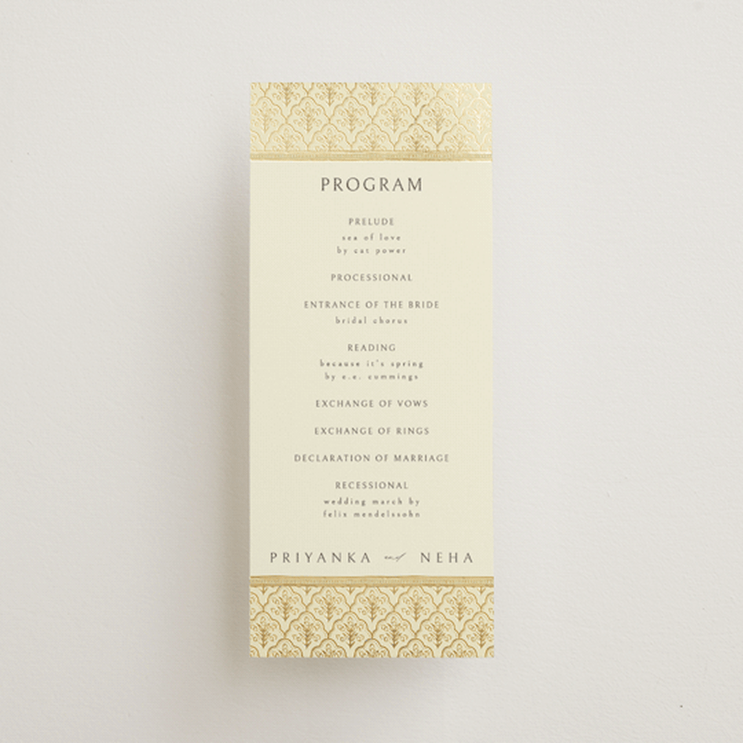 "Aatreya" - Wedding Programs in Marigold by Pati Cascino - Front