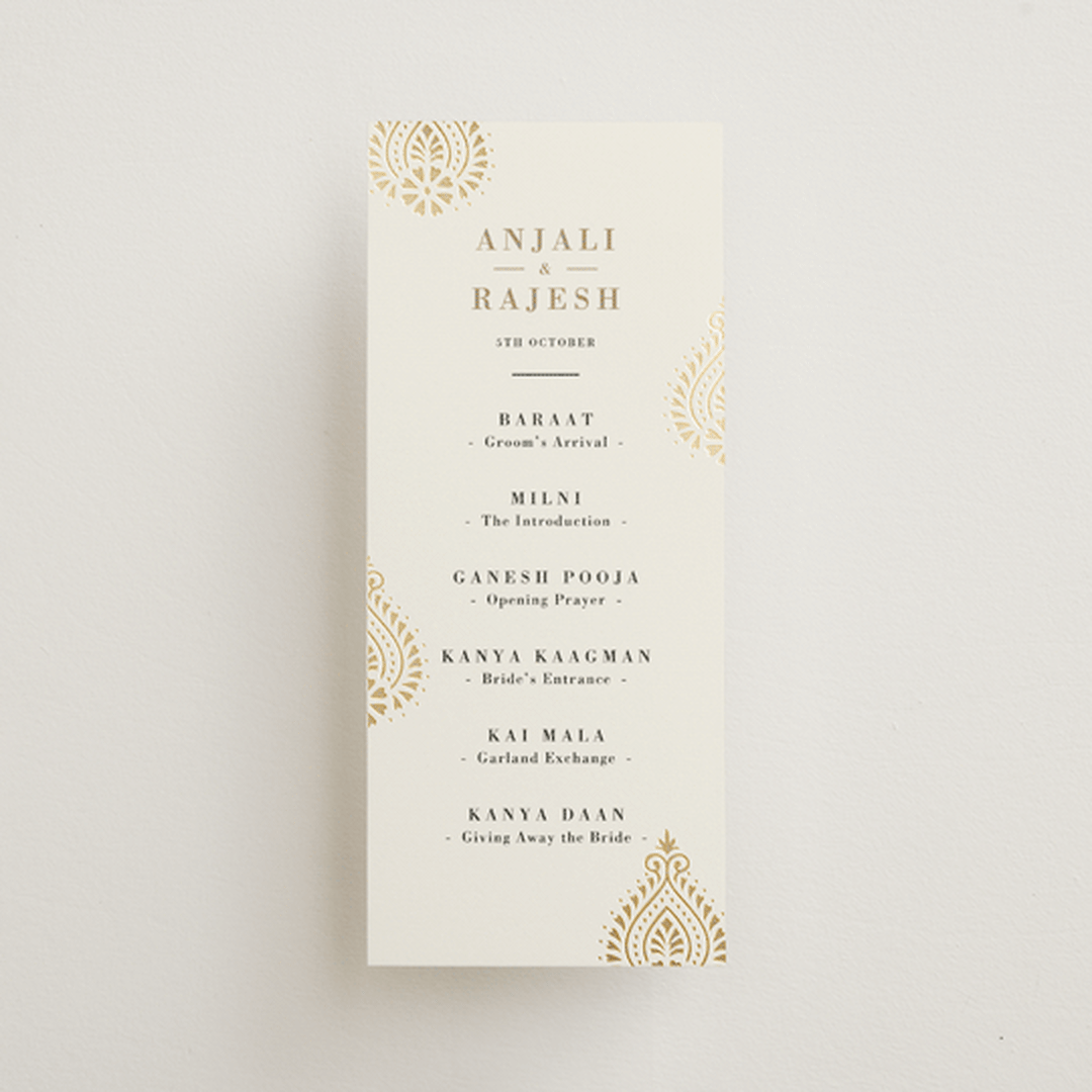 "Henna Stamp" - Wedding Programs in Champagne by Oma N. Ramkhelawan - Front