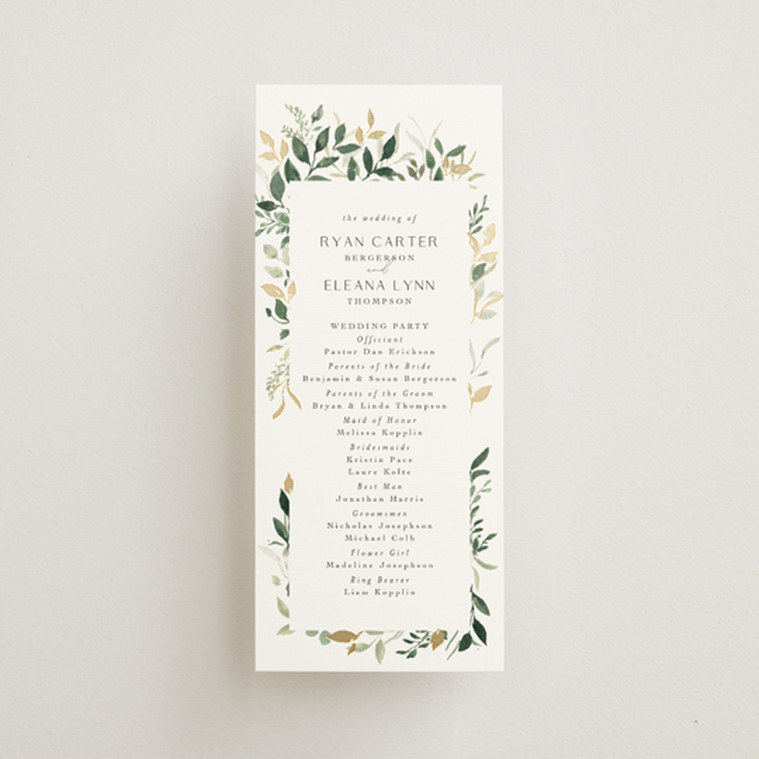 "Garden Serenity" - Wedding Programs in Greenery by Itsy Belle Studio - Front