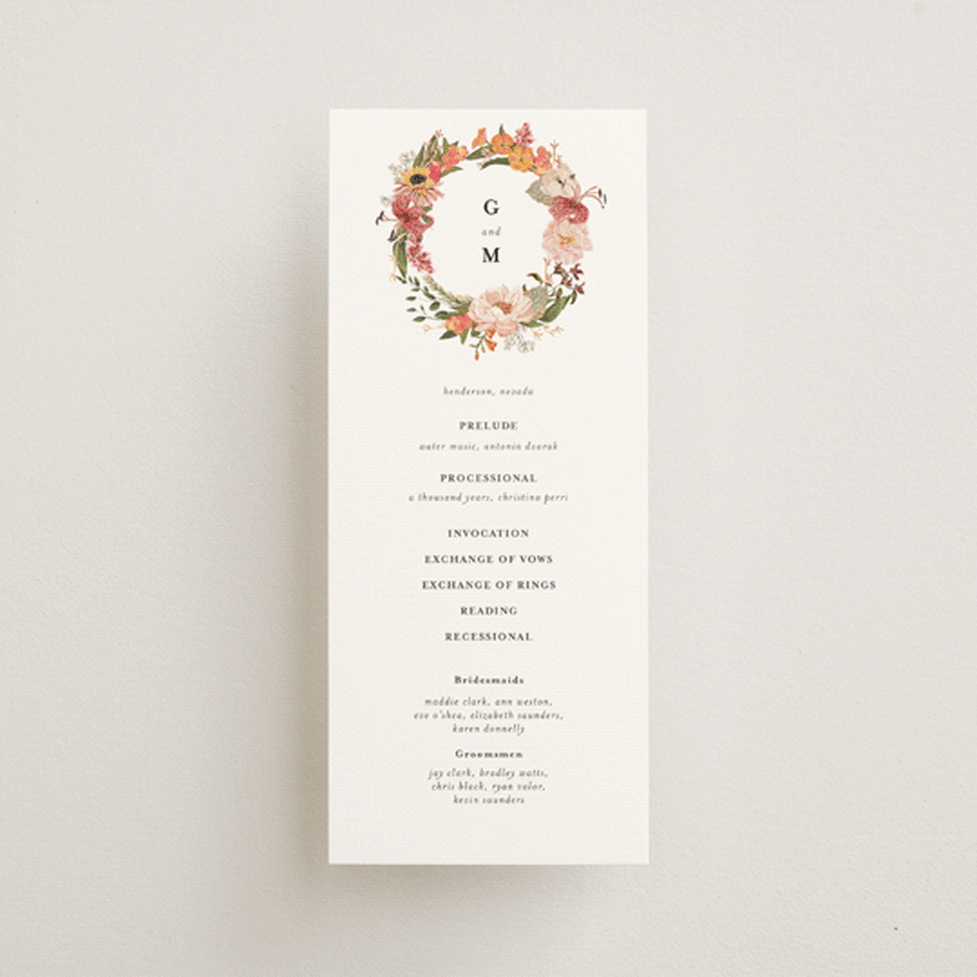 "Harmony" - Wedding Programs in Summer by Susan Moyal - Front