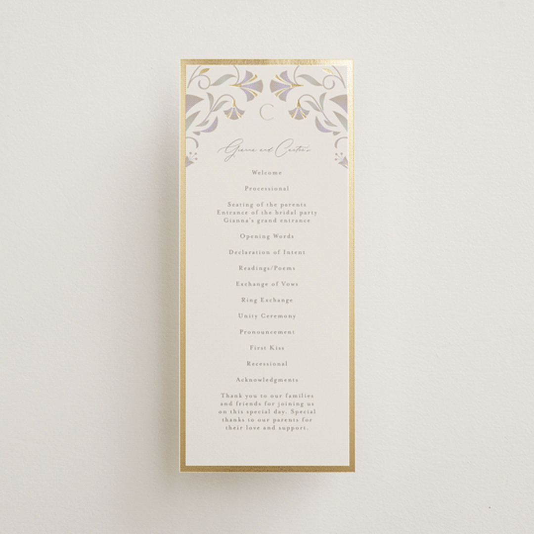 "Deco Nouveau" - Wedding Programs in Vanilla by Lori Wemple - Front